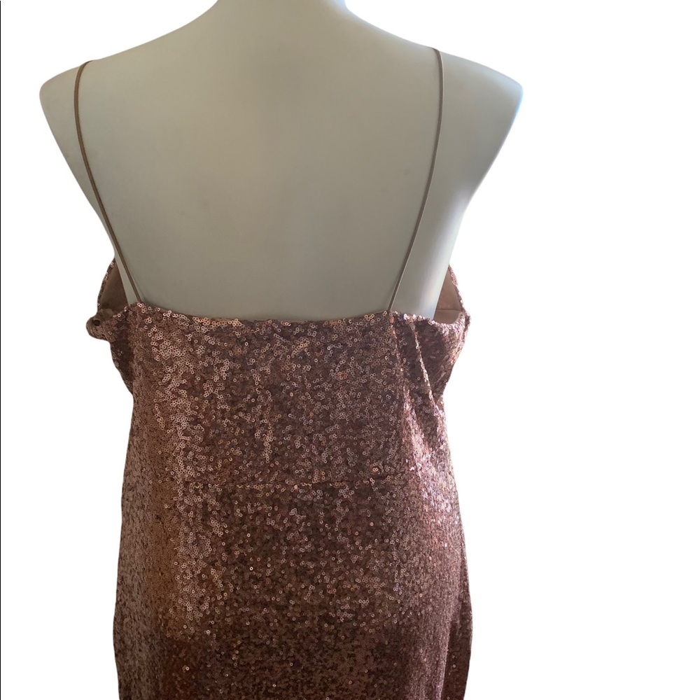 Club L for ASOS Rose Gold Sequin Cami Strap Midi Metallic Cocktail Dress Zipper - Picture 6 of 8
